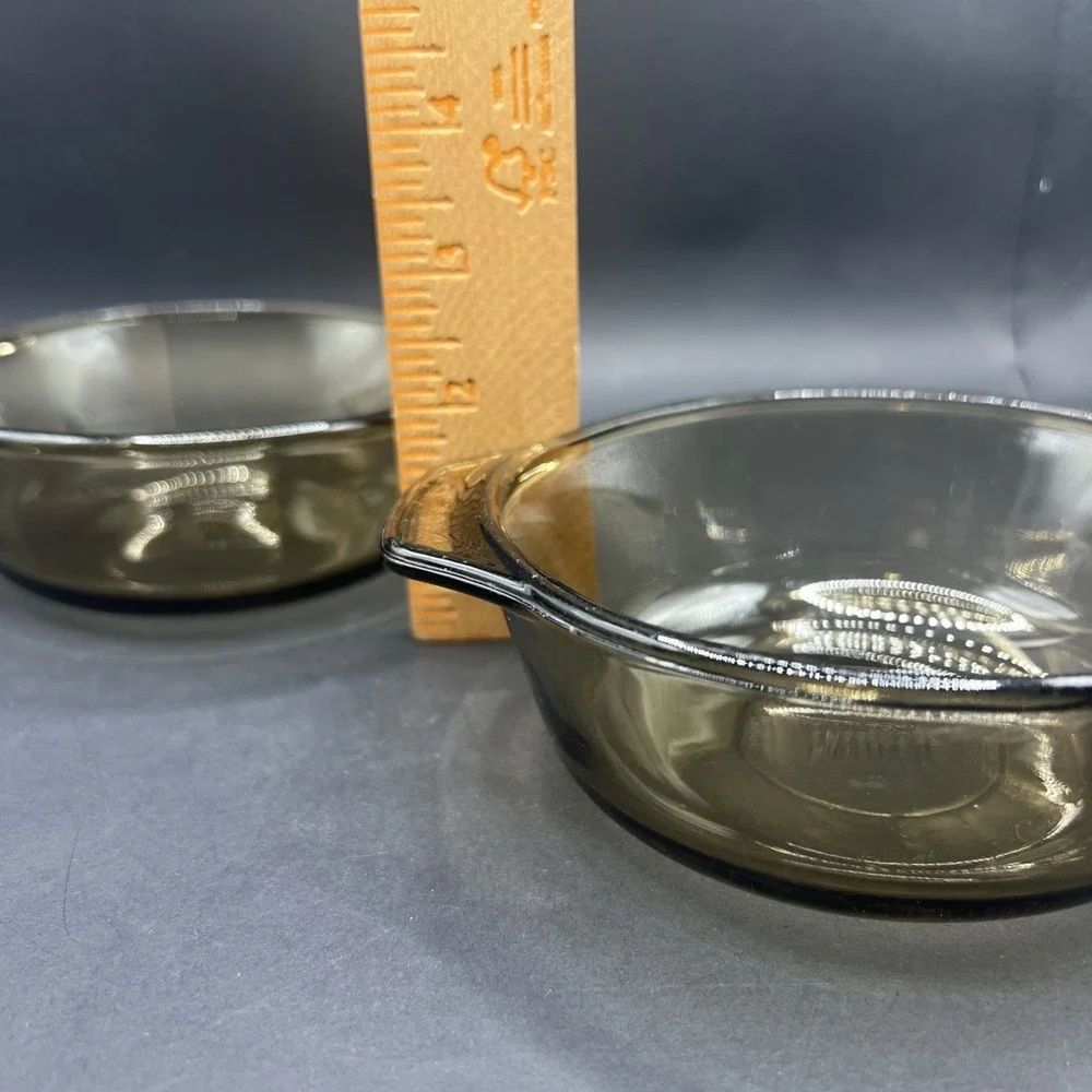Pair of Vintage Smoked Glass Casserole Dishes 12oz Serving Bowls USA 1072